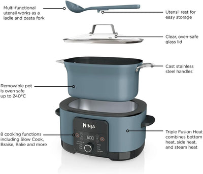 Ninja Foodi PossibleCooker, 8-in-1 8L Slow Cooker, Sea Salt Grey MC1001UK