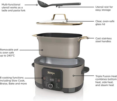 Ninja Foodi PossibleCooker, 8-in-1 8L Slow Cooker, Stone Gold MC1001UKSTGD