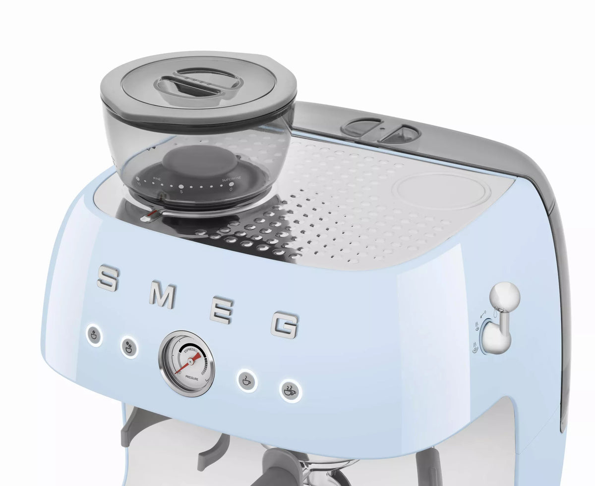 Smeg EGF03PBUK Retro Espresso Coffee Machine with Grinder in Pastel Blue